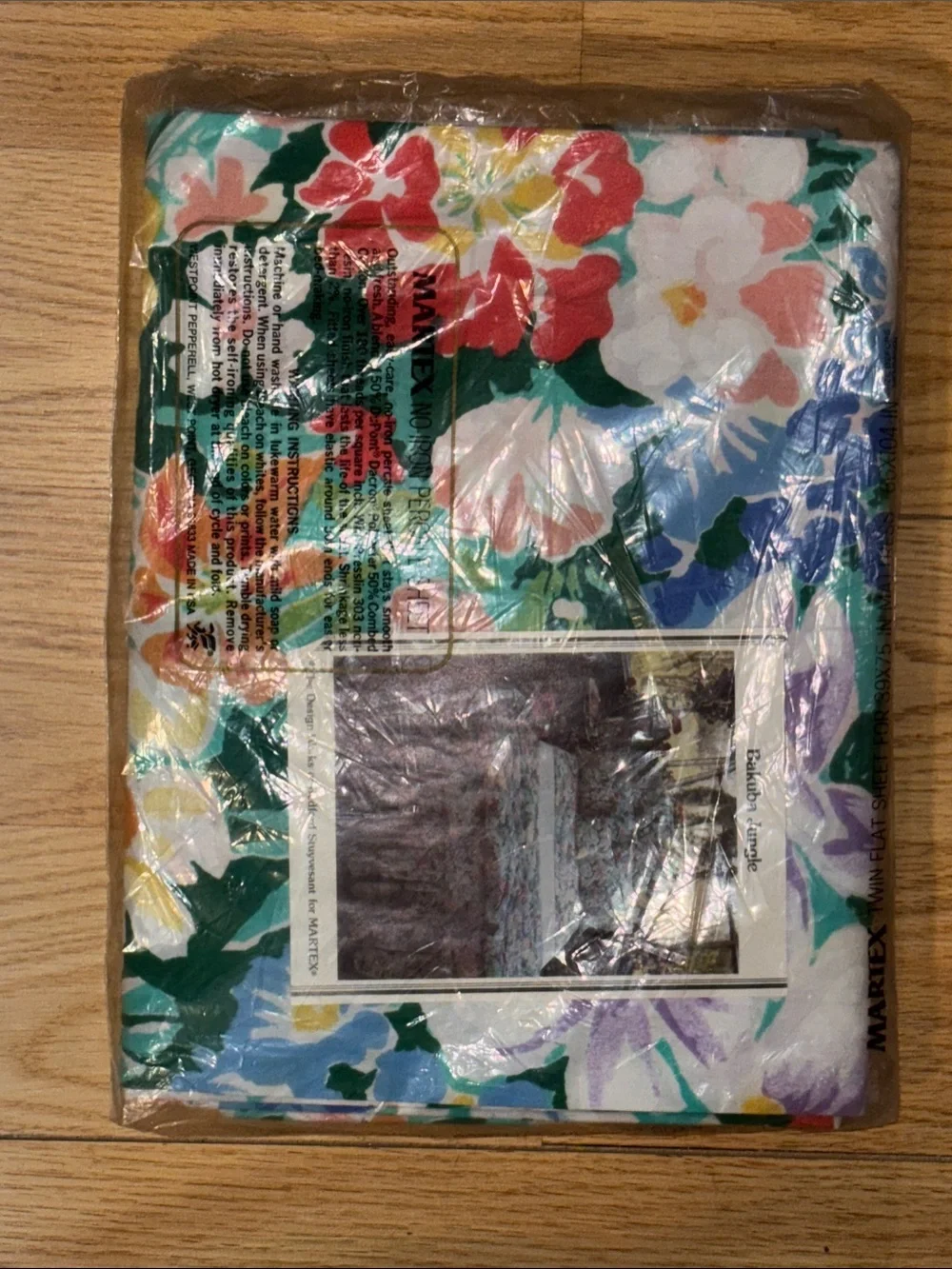 Vintage Martex Waverly Floral Cotton Sheet Set in Teal and White